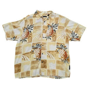 🍍NATURAL ISSUE Vintage Pineapple Hawaiian Men's Shirt Rayon Aloha Size Large